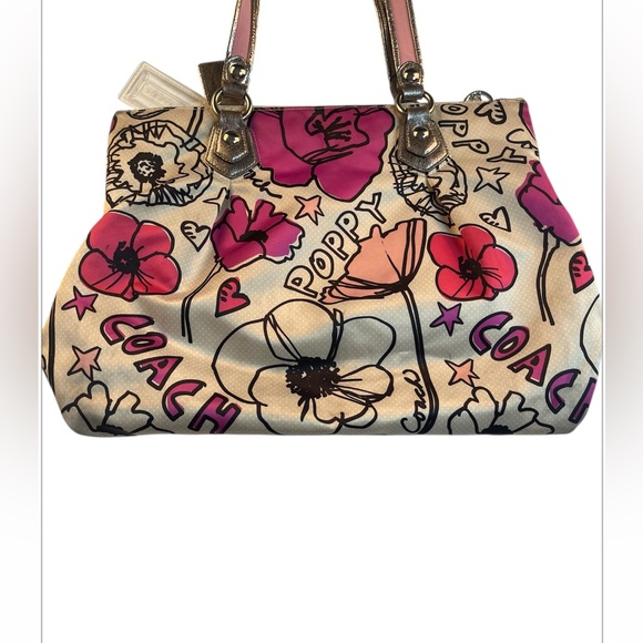 Coach Pink Silver Poppy Graffiti and Floral Print Limited Collection Y2K - Picture 2 of 15